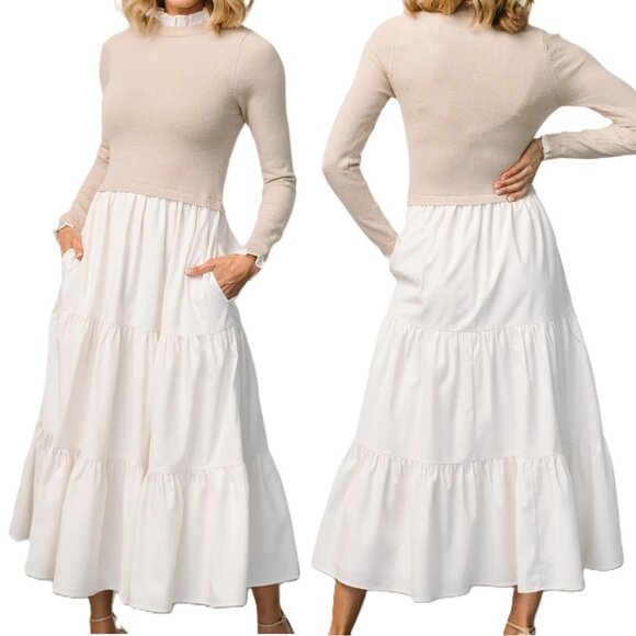 Baltic Born Dresses & Skirts - NEW Baltic Born Sophie Sweater Dress L Knit Flowy Lined Natural Ivory Boho Beach